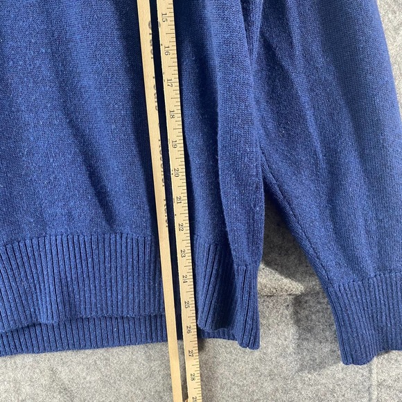 LL Bean Signature Sweater Medium Navy Blue 100% Merino Wool 1/4 Zip Long Sleeve - Picture 6 of 10